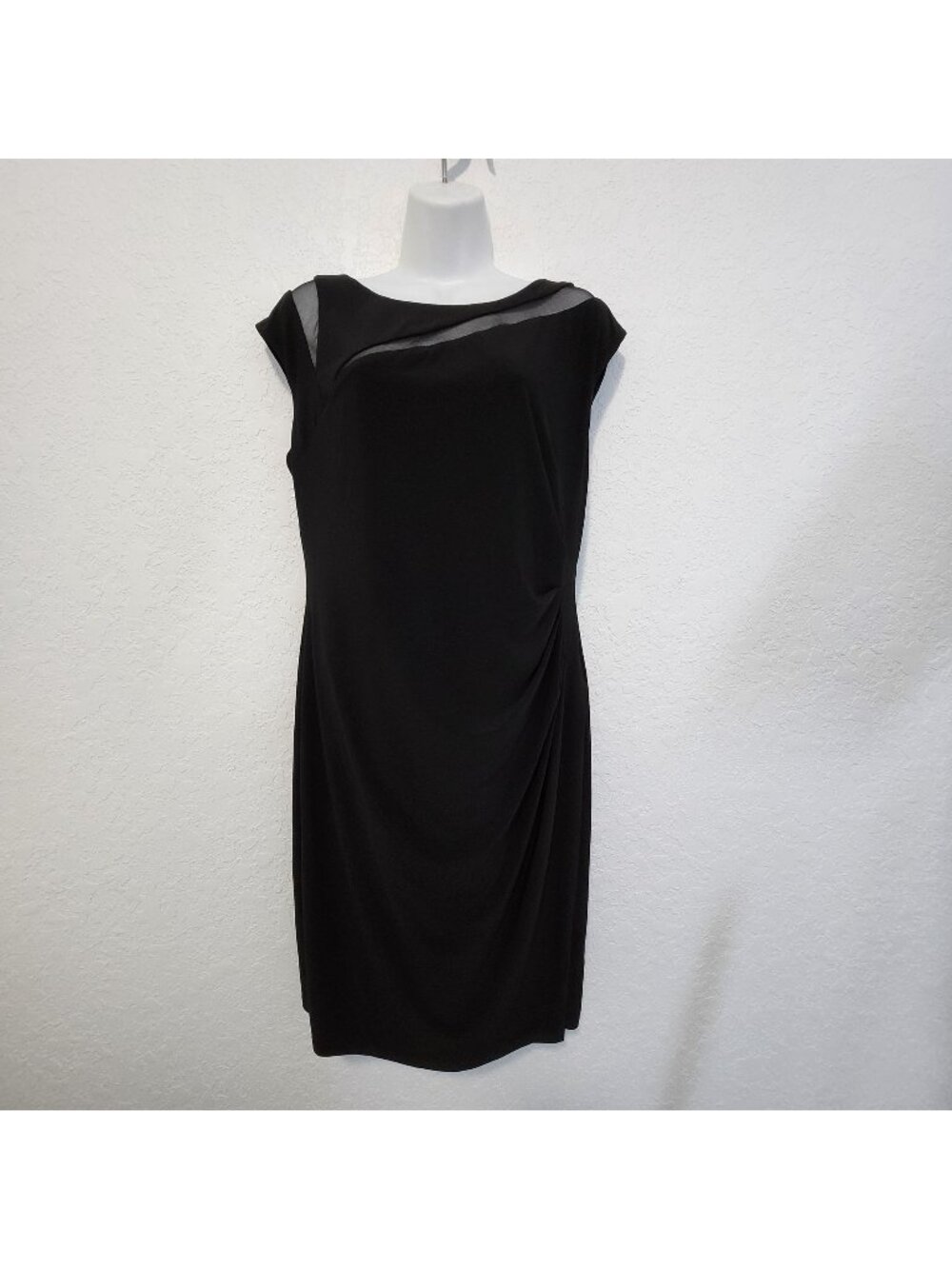 Lauren Ralph Lauren Little Black Dress 12 Black Cap Sleeve Drape Rouched Party